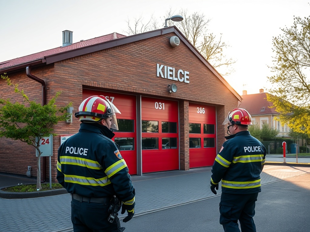Mapa Kielecczyzny z zaznaczonymi terenami leśnymi i symbolem zagrożenia wiatrem.