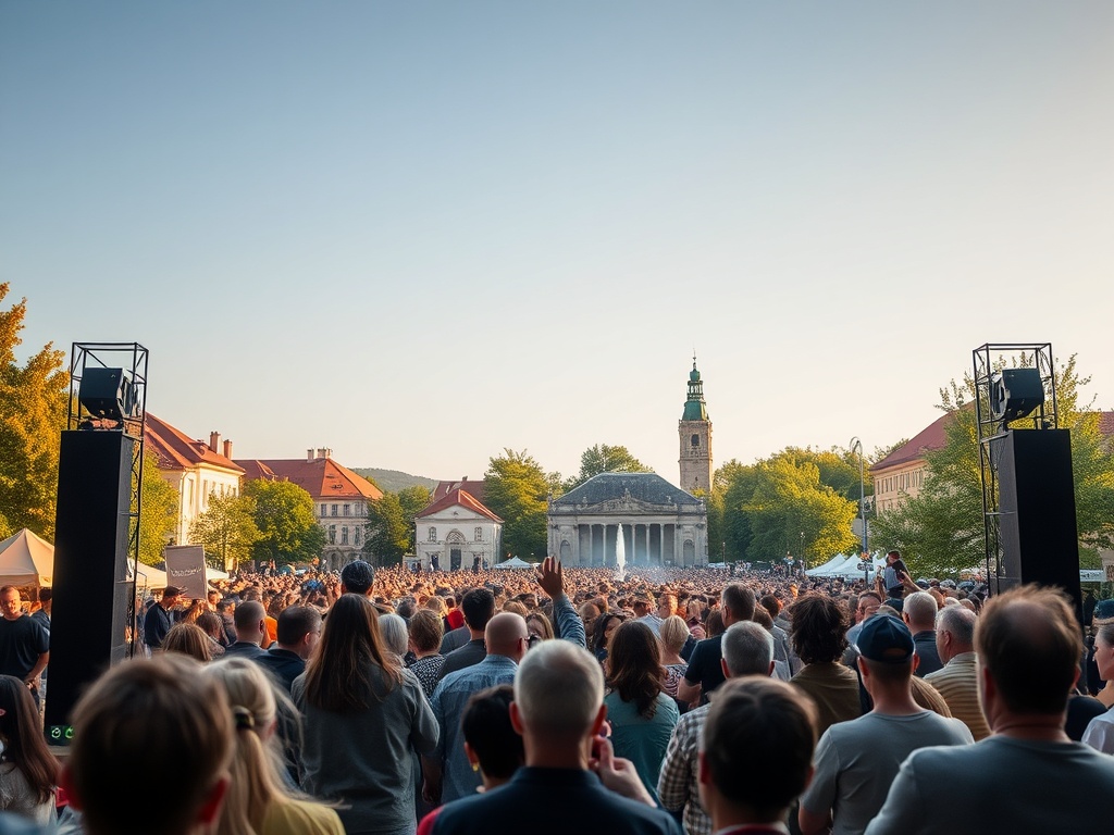 Plakat zapraszający na wystawę lub wizualizacja planowanej inwestycji w kulturę w Kielcach