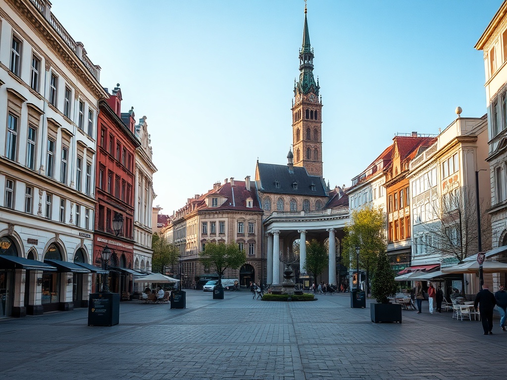Biało-czerwona flaga Polski na maszcie przed Urzędem Wojewódzkim w Kielcach - symbol patriotyzmu i historii miasta.